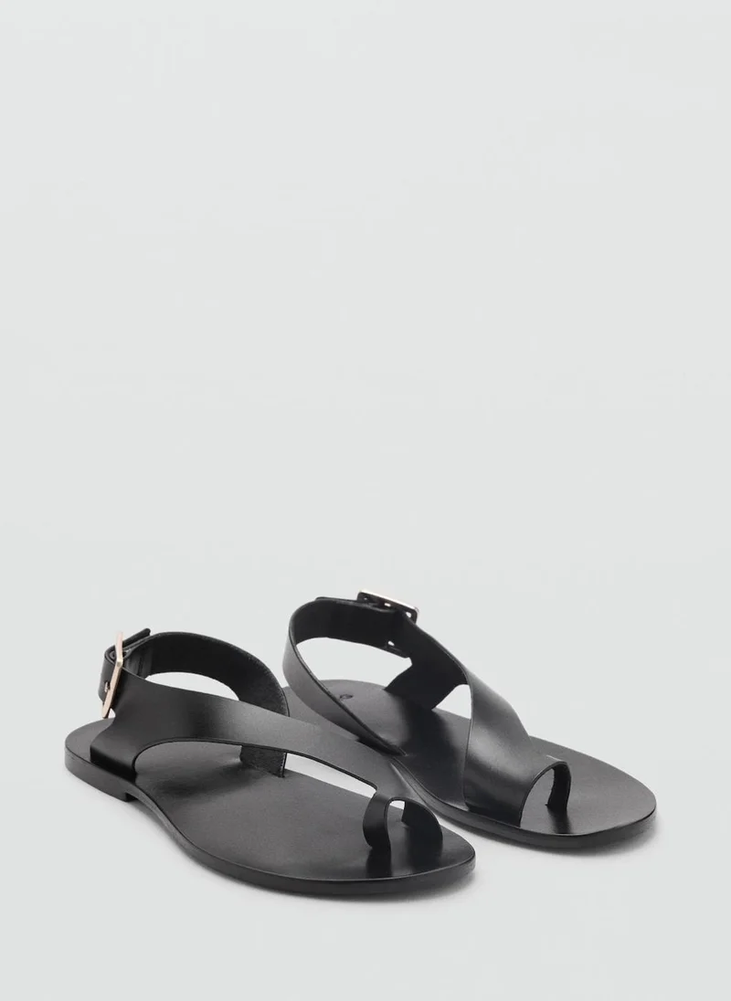 MANGO casual leather cross strap sandals